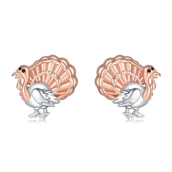 925 Sterling Silver Thanksgiving Turkey Earrings for Women Hypoallergenic Stud J - Picture 1 of 6